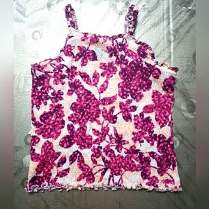 Old Navy -Floral Textured-Knit Ruffled Tank Top  Sz S (6-7)